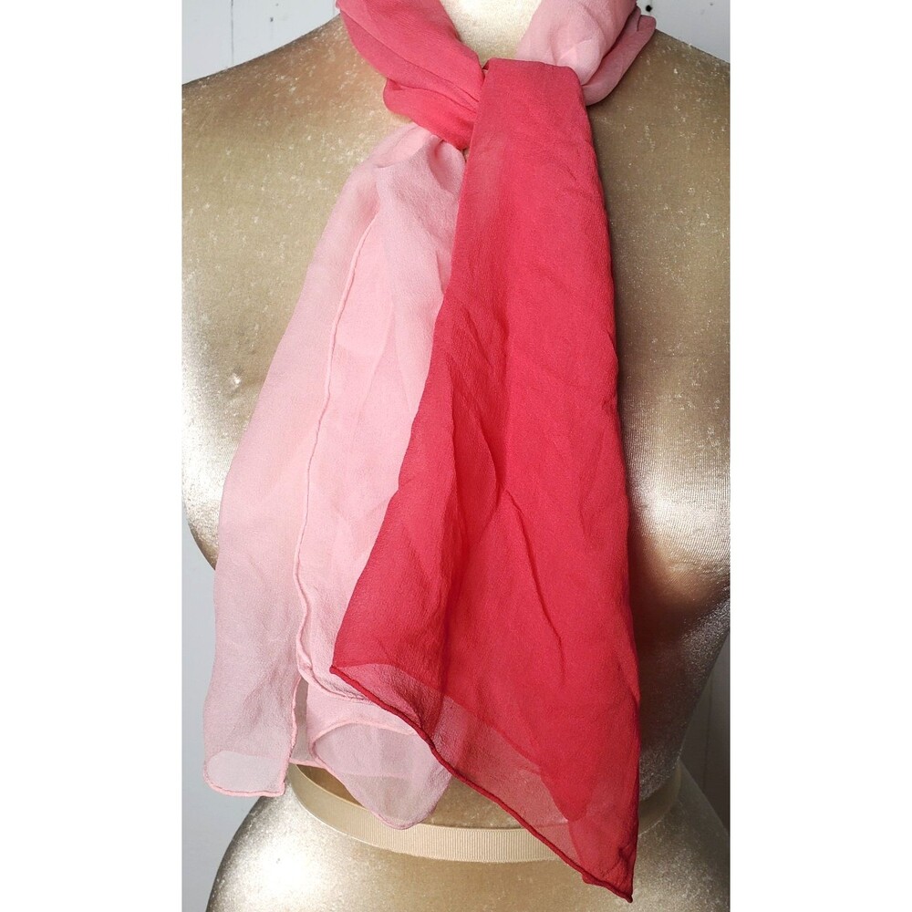 Vintage Kimball Scarf Silk Chiffon Pink Ombre Hand-Rolled Hem 14X43" Stain